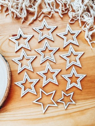 Baza obręcz - drewniana gwiazda 10szt (4,5+6cm)