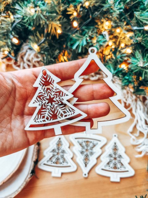 Bombka 2w1 - AŻUR 01 - choinka (4szt obręcz + środek) - - - ( baza ażurowa choinka do bombek z makramy, bombki bazy ażurowe, ani