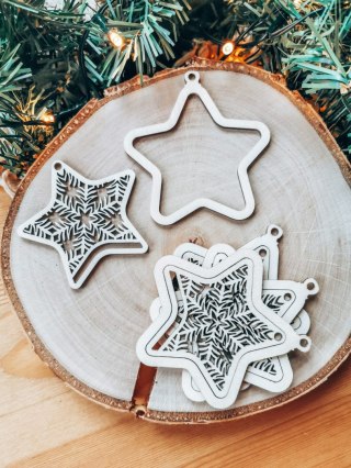 Bombka 2w1 - AŻUR 01 - gwiazda (4szt obręcz + środek) - - - ( baza ażurowa gwiazdka do bombek z makramy, bombki bazy ażurowe, an