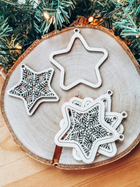 Bombka 2w1 - AŻUR 01 - gwiazda (4szt obręcz + środek) - - - ( baza ażurowa gwiazdka do bombek z makramy, bombki bazy ażurowe, an