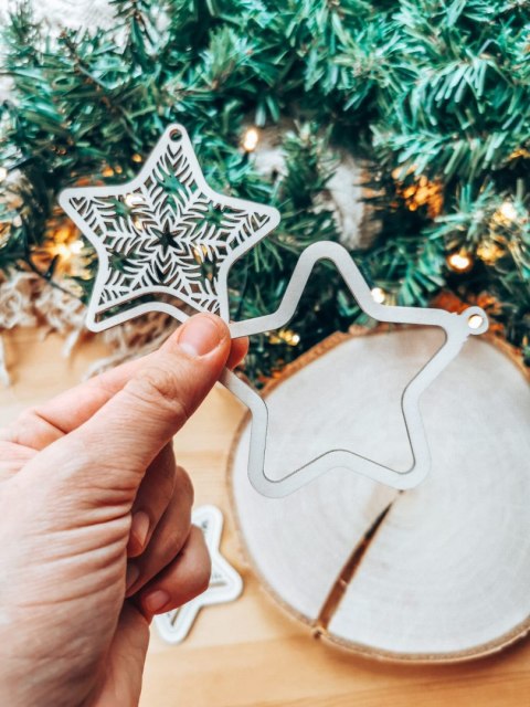 Bombka 2w1 - AŻUR 01 - gwiazda (4szt obręcz + środek) - - - ( baza ażurowa gwiazdka do bombek z makramy, bombki bazy ażurowe, an