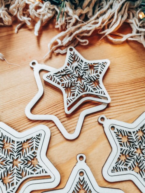 Bombka 2w1 - AŻUR 01 - gwiazda (4szt obręcz + środek) - - - ( baza ażurowa gwiazdka do bombek z makramy, bombki bazy ażurowe, an