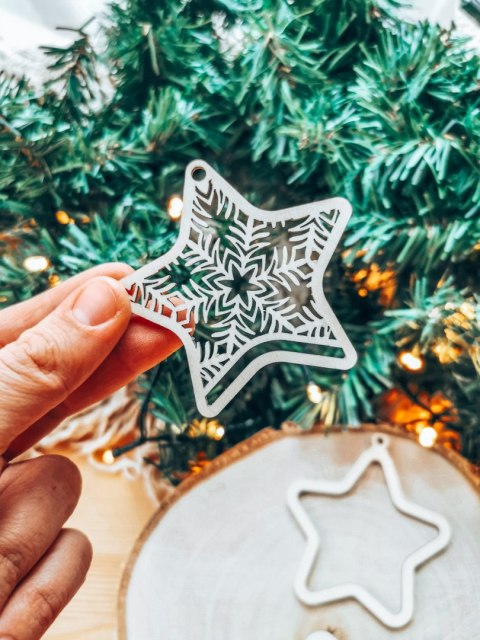 Bombka 2w1 - AŻUR 01 - gwiazda (4szt obręcz + środek) - - - ( baza ażurowa gwiazdka do bombek z makramy, bombki bazy ażurowe, an