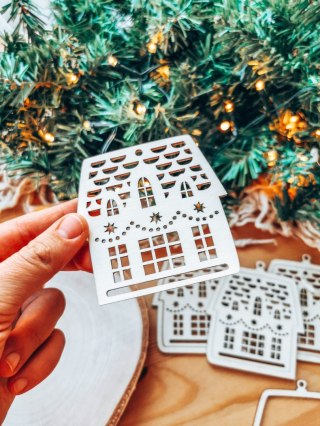 Bombka 2w1 - DOMEK - 01 (4szt obręcz + środek) - - - (świąteczny dom baza ażurowa do bombek z makramy, świąteczne domki bombki b