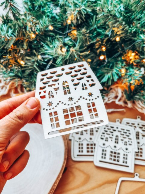 Bombka 2w1 - DOMEK - 01 (4szt obręcz + środek) - - - (świąteczny dom baza ażurowa do bombek z makramy, świąteczne domki bombki b