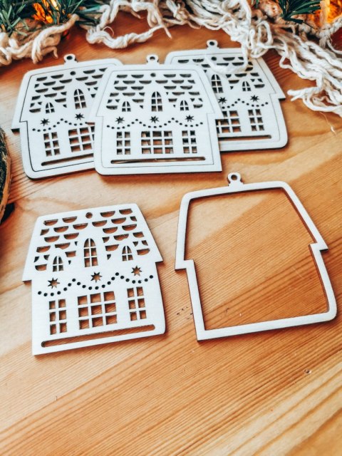 Bombka 2w1 - DOMEK - 01 (4szt obręcz + środek) - - - (świąteczny dom baza ażurowa do bombek z makramy, świąteczne domki bombki b