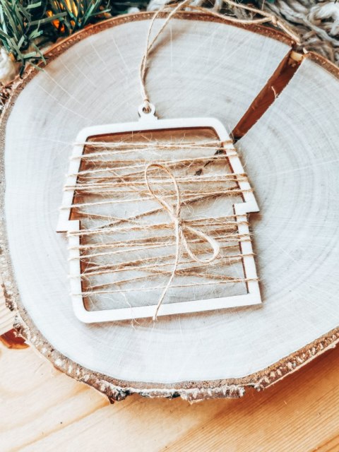 Bombka 2w1 - DOMEK - 01 (4szt obręcz + środek) - - - (świąteczny dom baza ażurowa do bombek z makramy, świąteczne domki bombki b