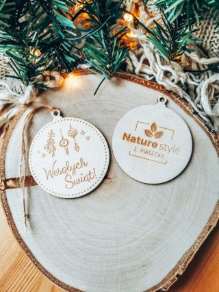 Bombka LOGO (10szt) - dwustronna: obrazek + logo - - - (dowolny tekst, imienna, imienne bombki i zawieszki firmowe)