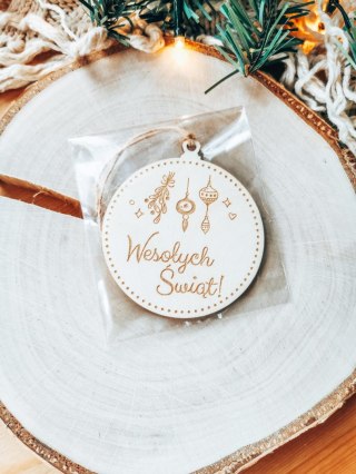 Bombka LOGO (10szt) - jednostronna: napis + logo - - - (dowolny tekst, imienna, imienne bombki i zawieszki firmowe)