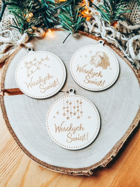 Bombka LOGO (10szt) - jednostronna: obrazek + napis - - - (dowolny tekst, imienna, imienne bombki i zawieszki firmowe)