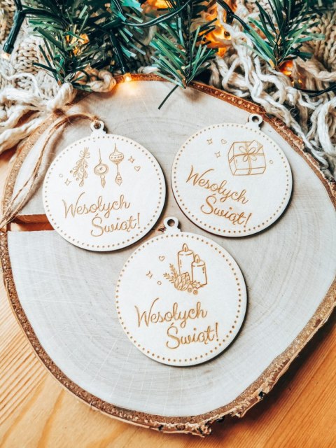 Bombka LOGO (10szt) - jednostronna: obrazek + napis - - - (dowolny tekst, imienna, imienne bombki i zawieszki firmowe)