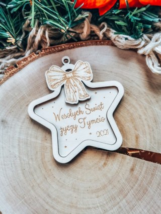 Bombka z imieniem - 3D GWIAZDKA - Kokardka - - - (dowolny tekst, imienna, imienne bombki i zawieszki firmowe z LOGO)