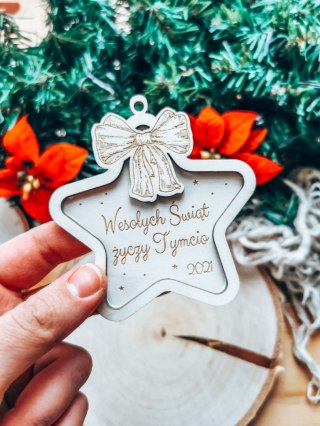 Bombka z imieniem - 3D GWIAZDKA - Kokardka - - - (dowolny tekst, imienna, imienne bombki i zawieszki firmowe z LOGO)