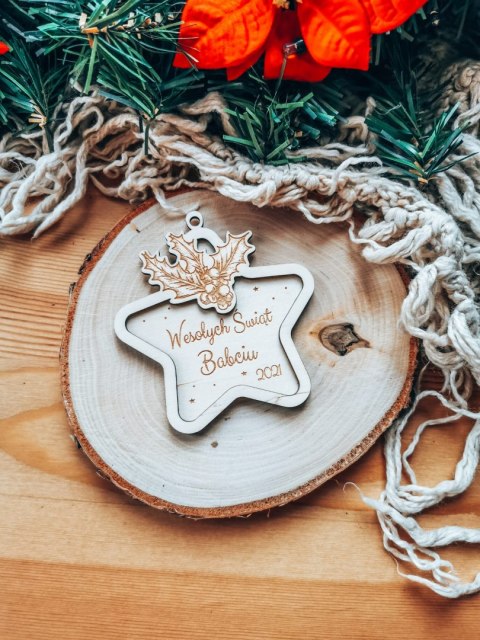 Bombka z imieniem - 3D GWIAZDKA - Kokardka - - - (dowolny tekst, imienna, imienne bombki i zawieszki firmowe z LOGO)