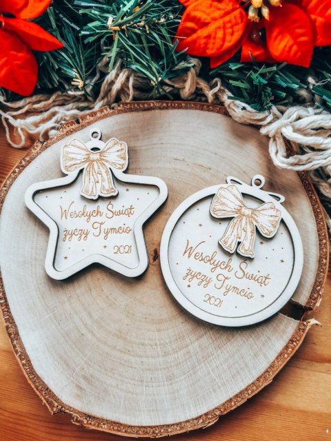 Bombka z imieniem - 3D GWIAZDKA - Kokardka - - - (dowolny tekst, imienna, imienne bombki i zawieszki firmowe z LOGO)