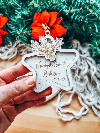 Bombka z imieniem - 3D GWIAZDKA - Kokardka - - - (dowolny tekst, imienna, imienne bombki i zawieszki firmowe z LOGO)