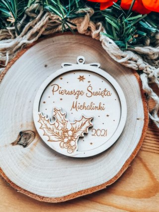 Bombka z imieniem - 3D KOŁO - Gałązka - - - (dowolny tekst, imienna, imienne bombki i zawieszki firmowe z LOGO)