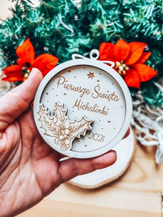 Bombka z imieniem - 3D KOŁO - Gałązka - - - (dowolny tekst, imienna, imienne bombki i zawieszki firmowe z LOGO)