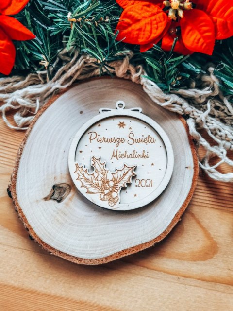 Bombka z imieniem - 3D KOŁO - Gałązka - - - (dowolny tekst, imienna, imienne bombki i zawieszki firmowe z LOGO)