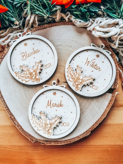 Bombka z imieniem - 3D KOŁO - Gałązka - - - (dowolny tekst, imienna, imienne bombki i zawieszki firmowe z LOGO)