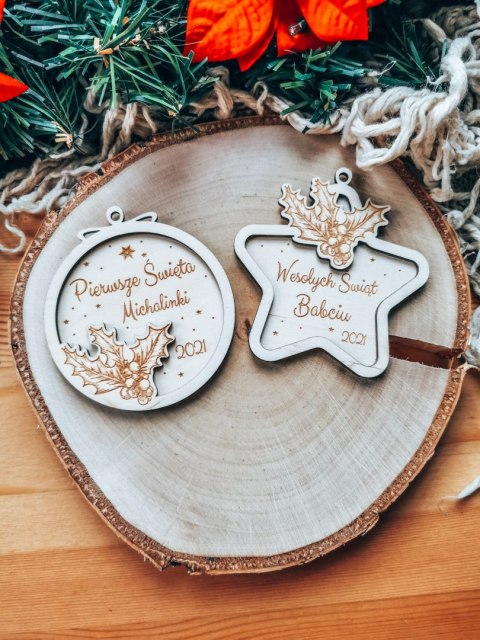 Bombka z imieniem - 3D KOŁO - Gałązka - - - (dowolny tekst, imienna, imienne bombki i zawieszki firmowe z LOGO)