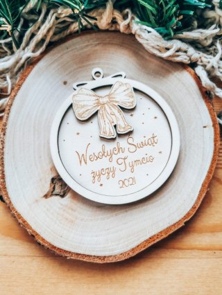 Bombka z imieniem - 3D KOŁO - Kokardka - - - (dowolny tekst, imienna, imienne bombki i zawieszki firmowe z LOGO)