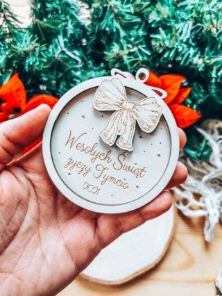 Bombka z imieniem - 3D KOŁO - Kokardka - - - (dowolny tekst, imienna, imienne bombki i zawieszki firmowe z LOGO)