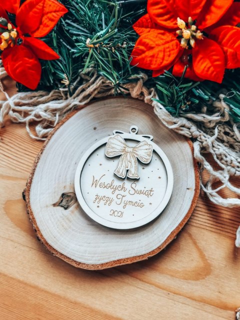 Bombka z imieniem - 3D KOŁO - Kokardka - - - (dowolny tekst, imienna, imienne bombki i zawieszki firmowe z LOGO)