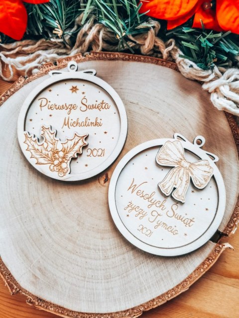 Bombka z imieniem - 3D KOŁO - Kokardka - - - (dowolny tekst, imienna, imienne bombki i zawieszki firmowe z LOGO)