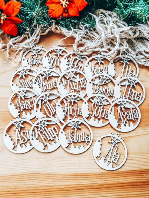 Bombka z imieniem - LAS - - - (dowolny tekst, imienna, imienne bombki i zawieszki firmowe z LOGO)