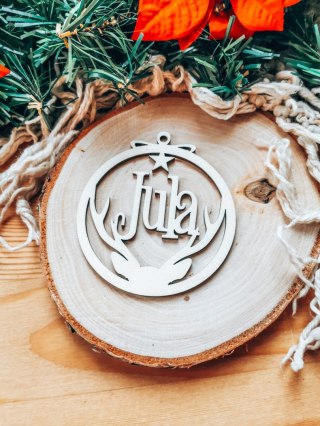 Bombka z imieniem - RENIFER 01 - - - (dowolny tekst, imienna, imienne bombki i zawieszki firmowe z LOGO)