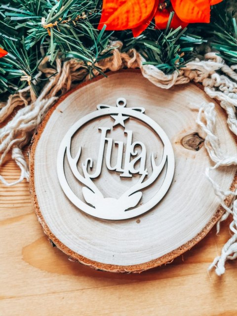 Bombka z imieniem - RENIFER 01 - - - (dowolny tekst, imienna, imienne bombki i zawieszki firmowe z LOGO)