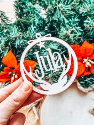 Bombka z imieniem - RENIFER 01 - - - (dowolny tekst, imienna, imienne bombki i zawieszki firmowe z LOGO)