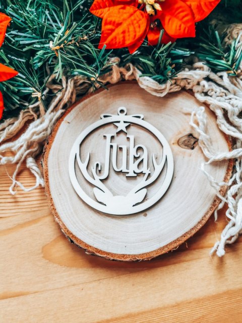 Bombka z imieniem - RENIFER 01 - - - (dowolny tekst, imienna, imienne bombki i zawieszki firmowe z LOGO)