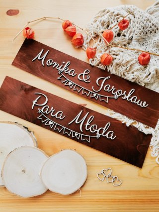 Drewniane tablice rejestracyjne - girlanda z sercem (WZÓR 13)