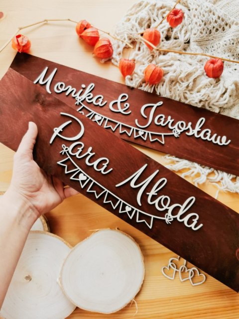 Drewniane tablice rejestracyjne - girlanda z sercem (WZÓR 13)