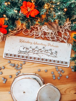 Kalendarz Adwentowy TABLICA 39cm - wzór 04 - sanie Mikołaja