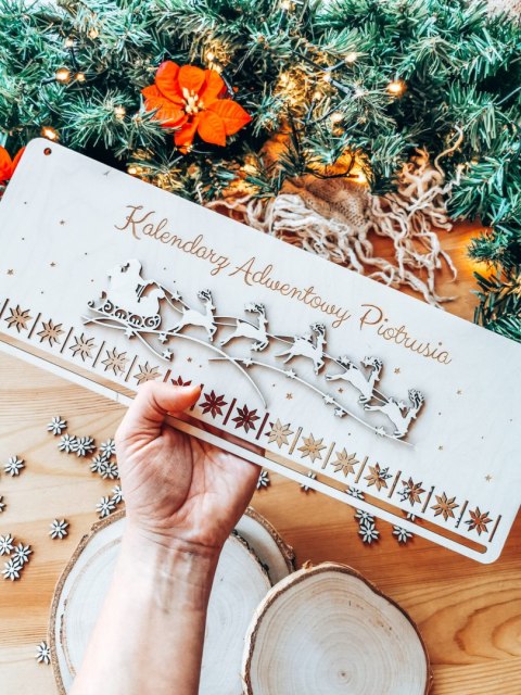 Kalendarz Adwentowy TABLICA 39cm - wzór 04 - sanie Mikołaja