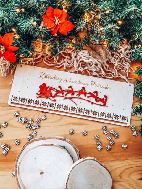 Kalendarz Adwentowy TABLICA 39cm - wzór 04 - sanie Mikołaja
