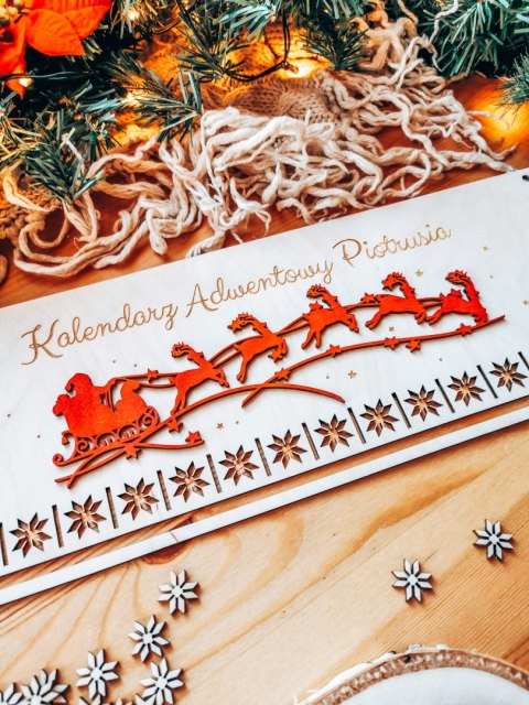 Kalendarz Adwentowy TABLICA 39cm - wzór 04 - sanie Mikołaja