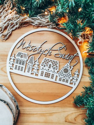 Koło do dekoracji 002 - zimowe miasteczko