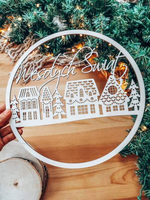 Koło do dekoracji 002 - zimowe miasteczko