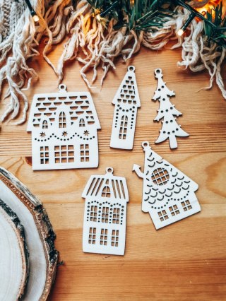 Ozdoby choinkowe - zestaw świąteczne domki (5szt)