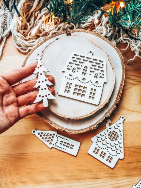 Ozdoby choinkowe - zestaw świąteczne domki (5szt)