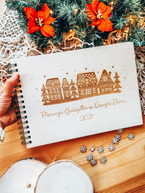 Świąteczny album na zdjęcia (8 wzorów) z drewnianą okładką