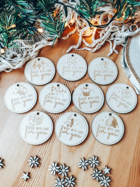 Zawieszka drewniana 5cm (10szt) GWIAZDKA Made with Love"