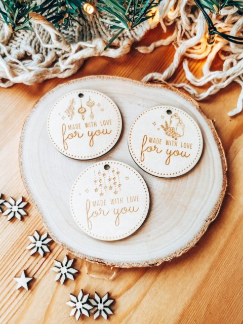 Zawieszka drewniana 5cm (10szt) GWIAZDKA Made with Love"