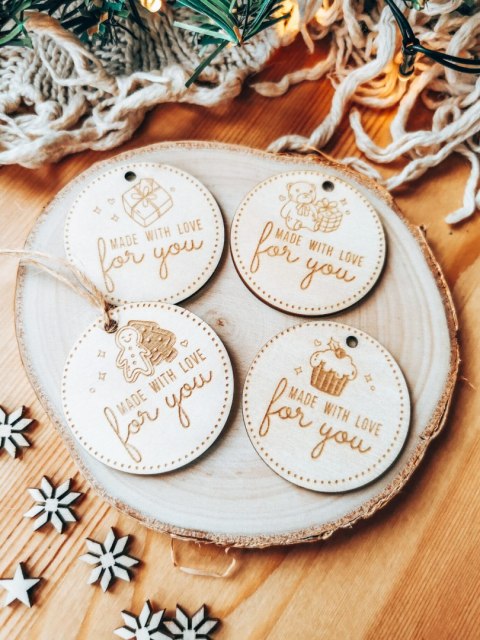 Zawieszka drewniana 5cm (10szt) GWIAZDKA Made with Love"