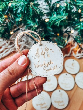 Zawieszka drewniana 5cm (10szt) GWIAZDKA Wesołych Świąt