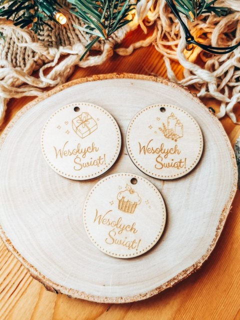 Zawieszka drewniana 5cm (10szt) GWIAZDKA Wesołych Świąt